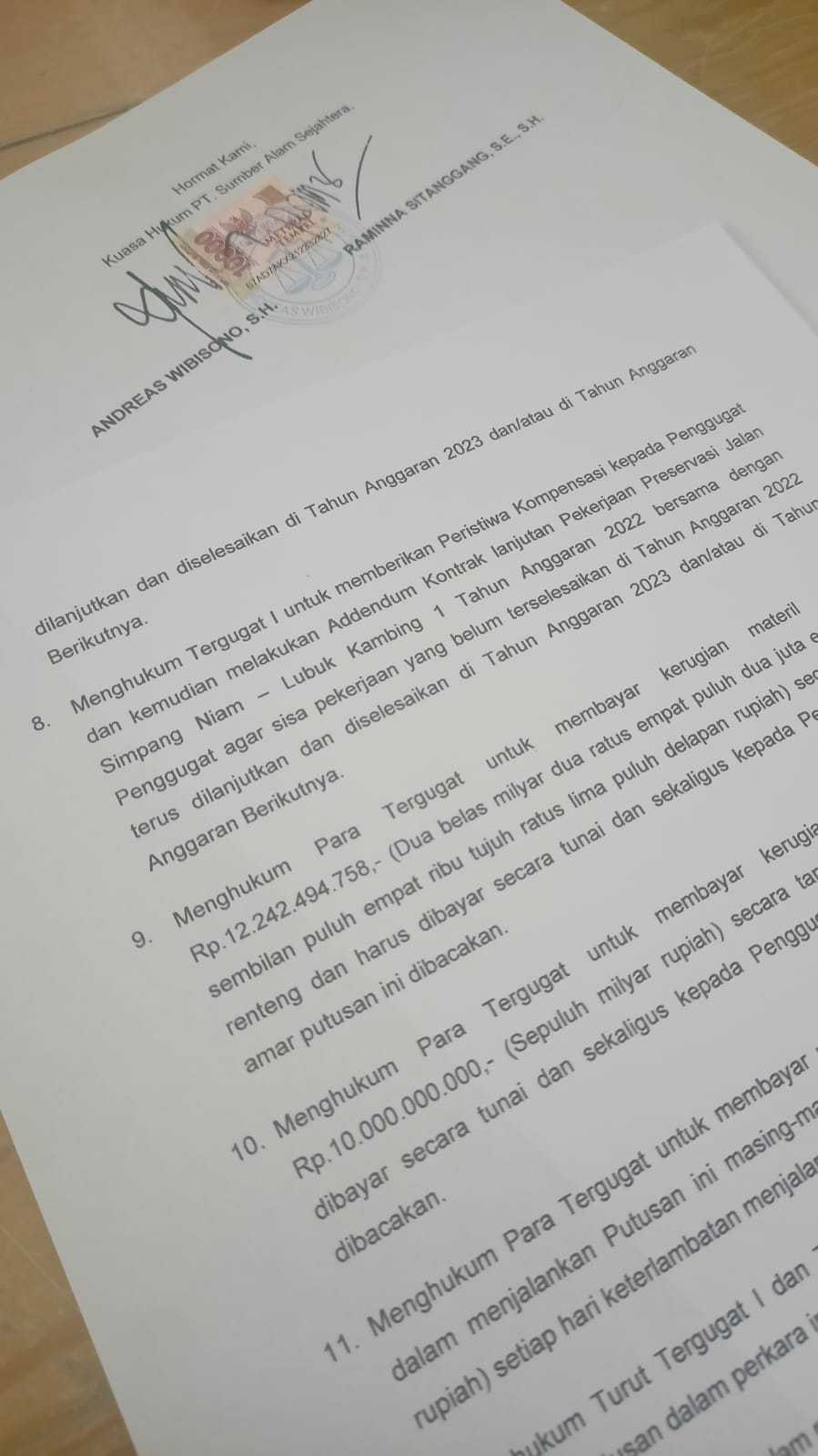 Kontraktor Sumber Alam Sejahtera Gugat Satker PUPR Jambi 32 Milyar, Andreas Wibisono: ini persoalan Unforeseeable Condition I PojokPublik