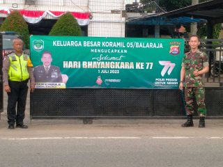 Wujud Sinergitas TNI – POLRI, Polsek Balaraja Menerima  Ucapan HUT Bhayangkara ke 77 dari Koramil 05/Balaraja melalui Papan Bunga