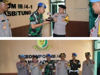 Bawa Kue Ulang Tahun HUT TNI ke 79, Polres Lebak Kunjungi Sub Denpom III/4-1