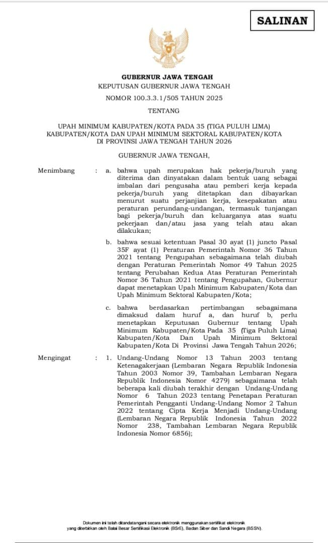 UMK Jawa Tengah 2026 Telah Ditetapkan, Sektoral Alas Kaki Masih Terpinggirkan 7 UMK Jawa Tengah 2026 Telah Ditetapkan, Sektoral Alas Kaki Masih Terpinggirkan I PojokPublik