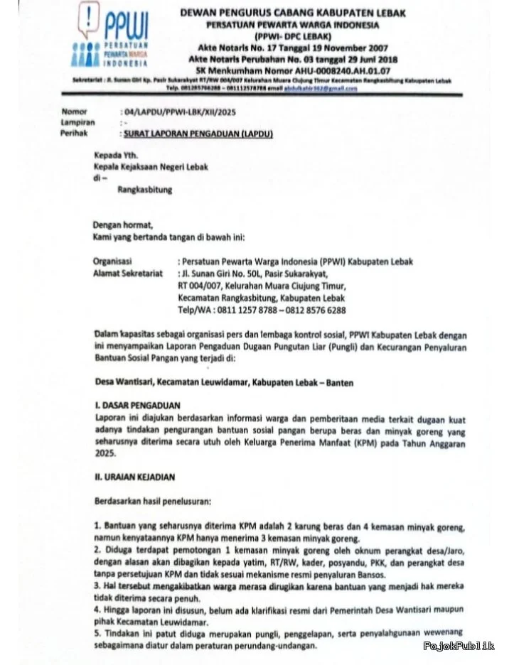 Kejari Lebak Bantah Tangani Kasus Bansos, BCW Desak APH Bertindak 7 Kejari Lebak Bantah Tangani Kasus Bansos, BCW Desak APH Bertindak I PojokPublik