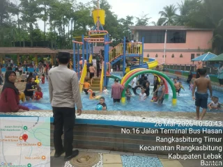 Anggota Polsek Rangkasbitung Patroli ke Objek Wisata Kolam Renang, Antisipasi Gangguan Kamtibmas